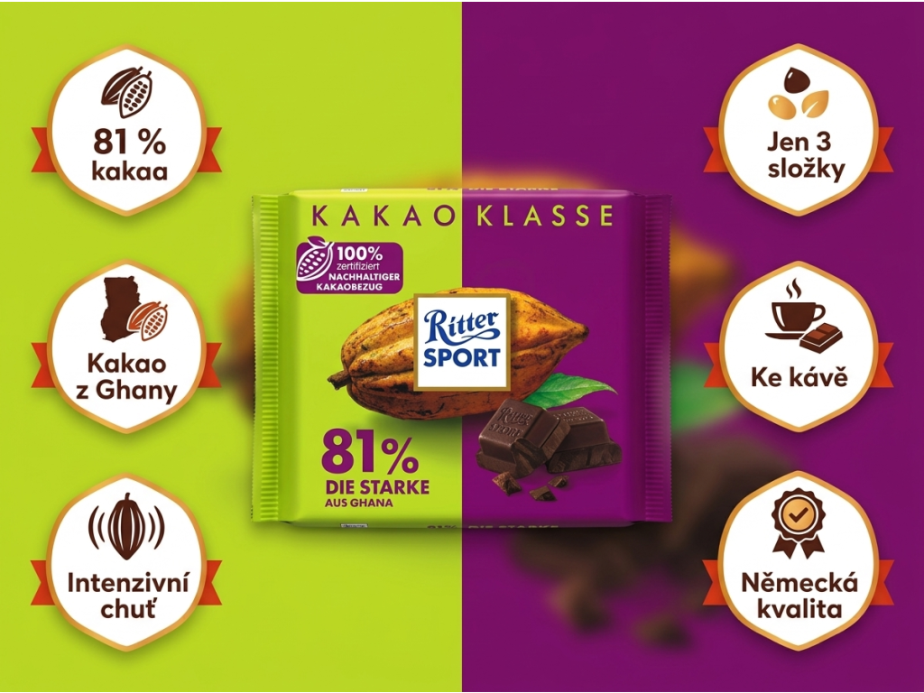 Ritter Sport Kakao-Klasse 81% Ghana - přehled výhod
