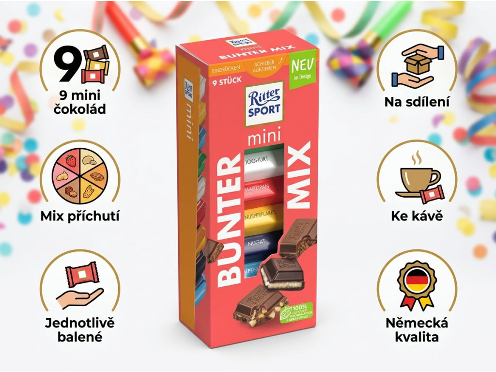 Ritter Sport mini Bunter Mix - přehled výhod