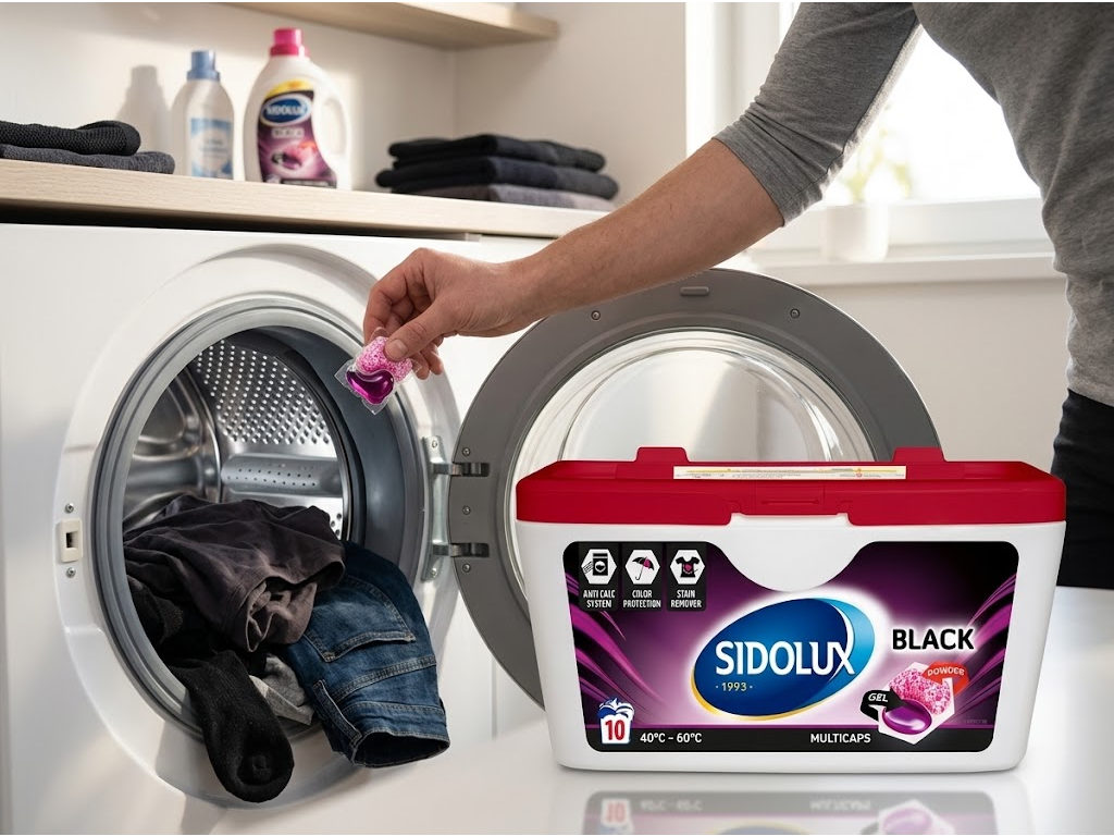 Sidolux Multicaps Black při praní prádla