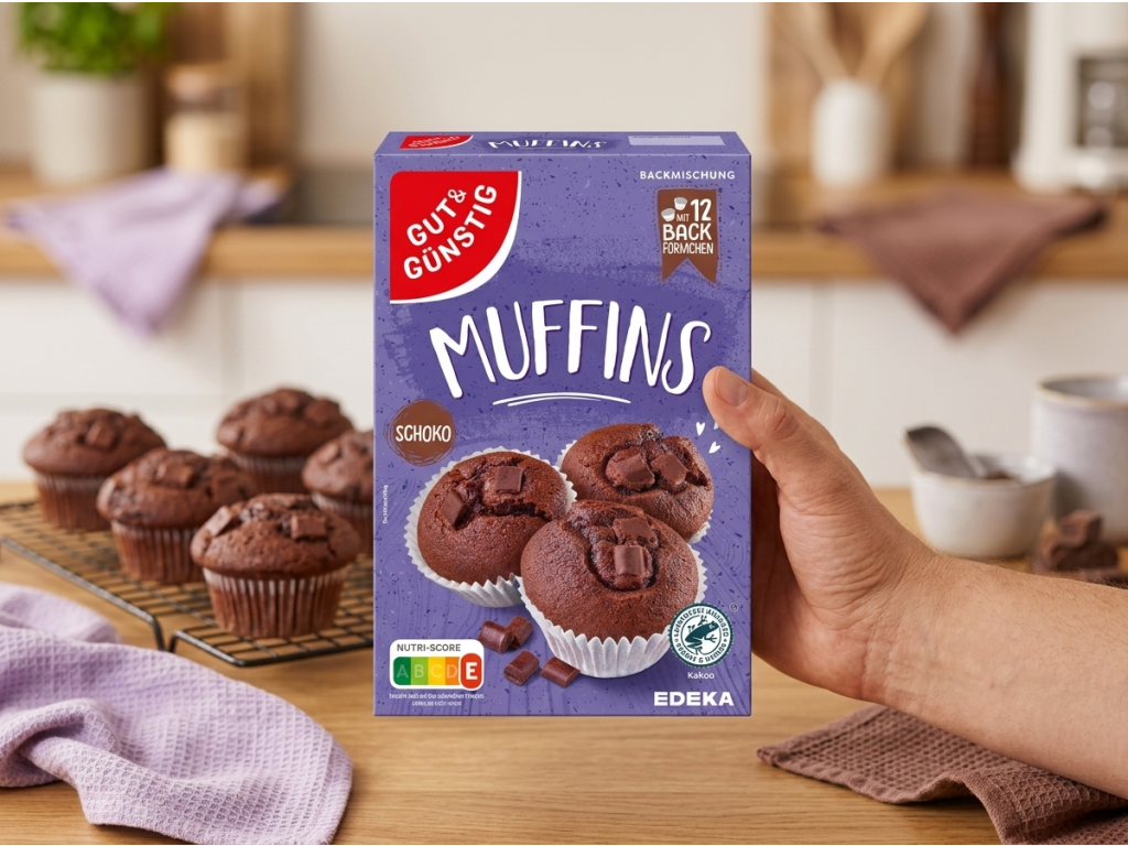 Balení G&G směsi na čokoládové muffiny v ruce
