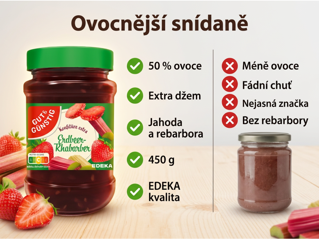 Srovnání G&G jahodového rebarborového džemu