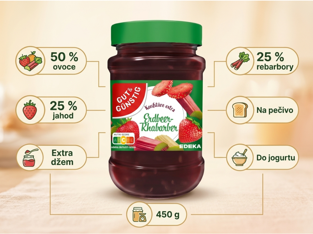 G&G jahodový rebarborový džem - výhody
