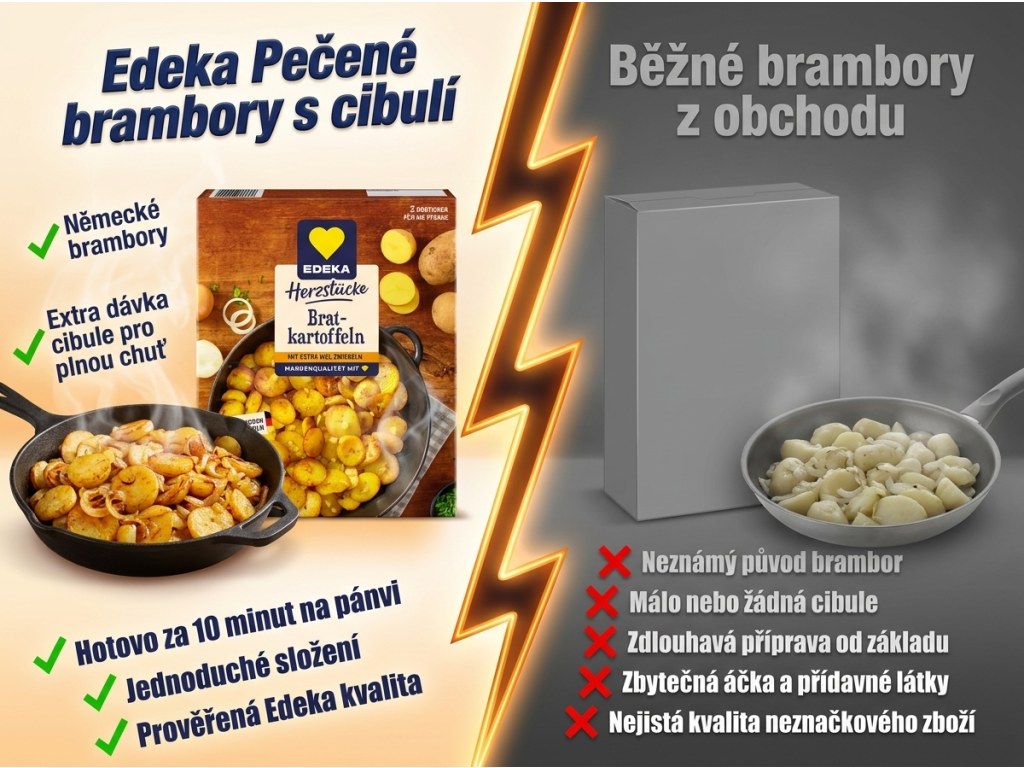 Edeka pečené brambory s cibulí 400 g - srovnání s běžnými bramborami