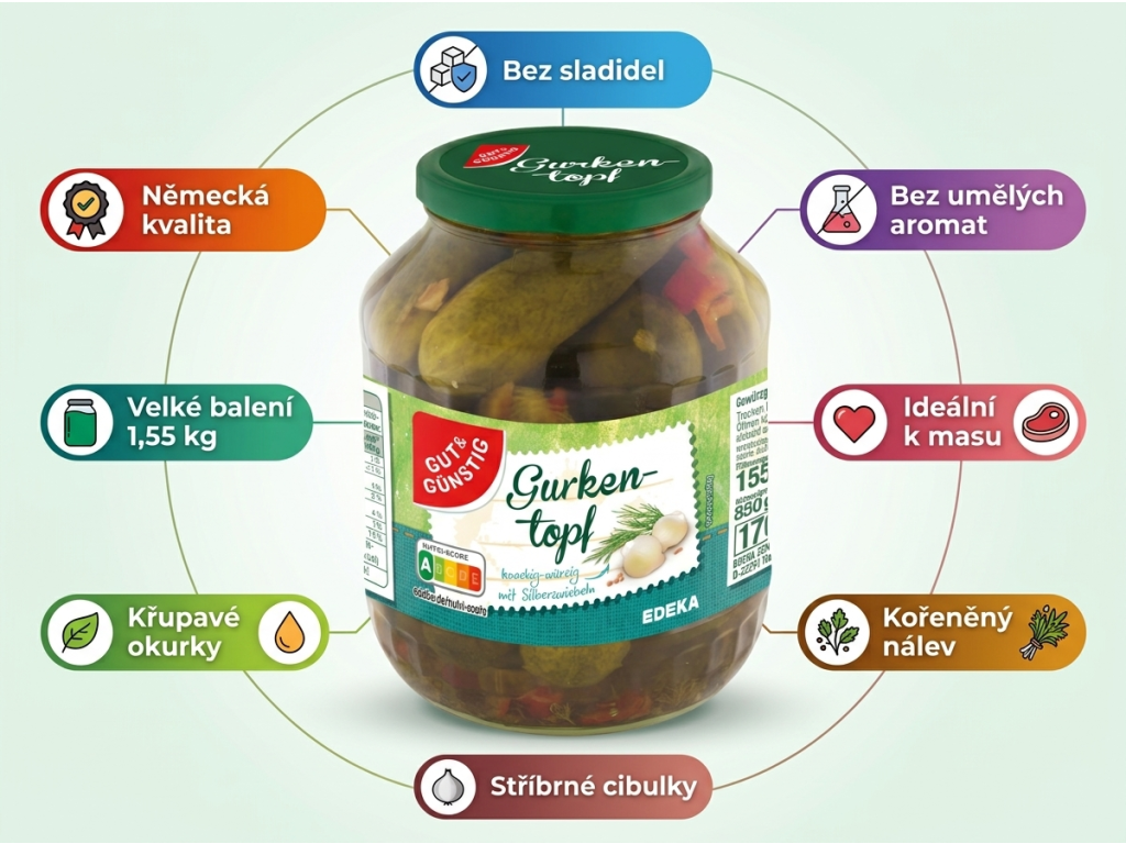 G&G Hrnec plný okurek 1,55 kg - infografika výhod