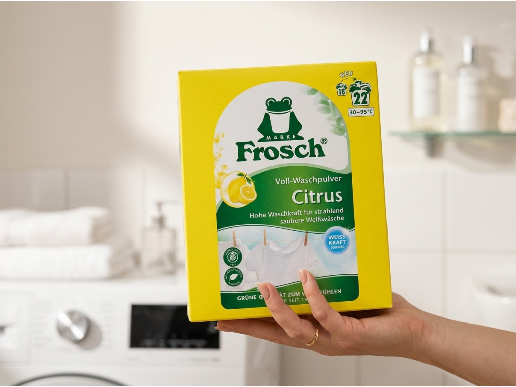 Frosch univerzální prací prášek Citrus v ruce