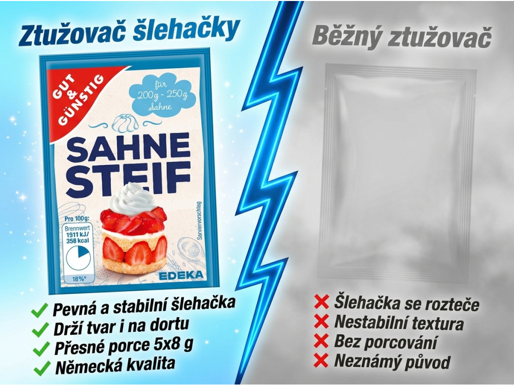 Srovnání G&G Ztužovače šlehačky s běžným produktem