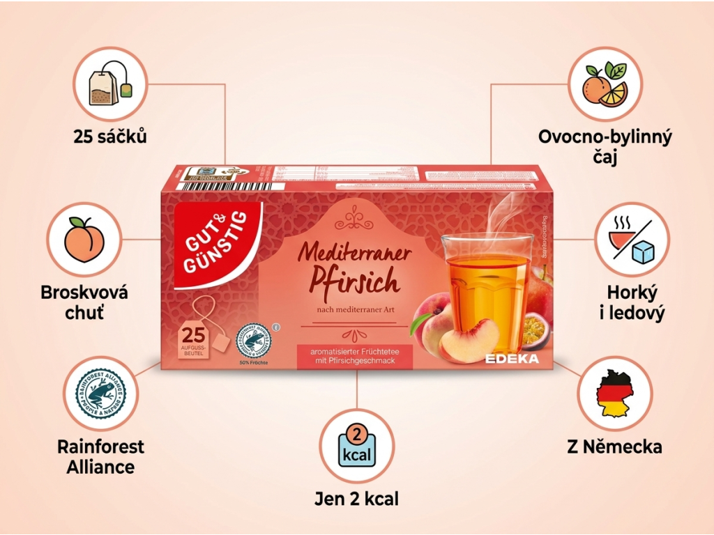 G&G Středozemní broskvový čaj - infografika výhod