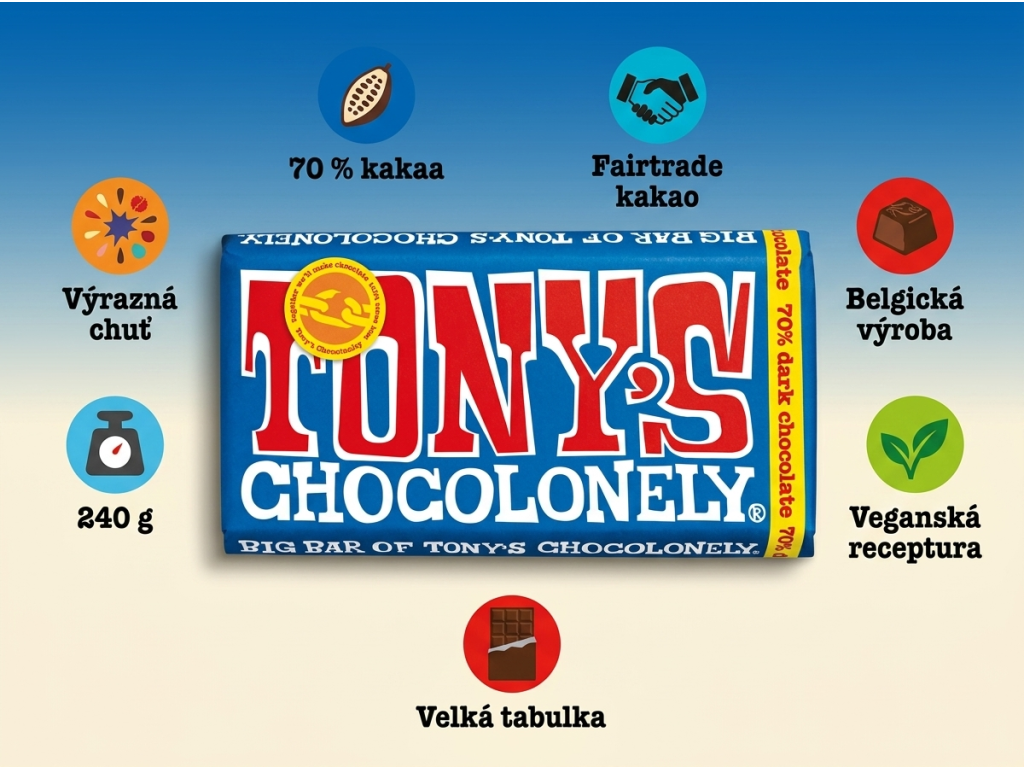 Tony's Chocolonely hořká čokoláda 70 % - hlavní výhody