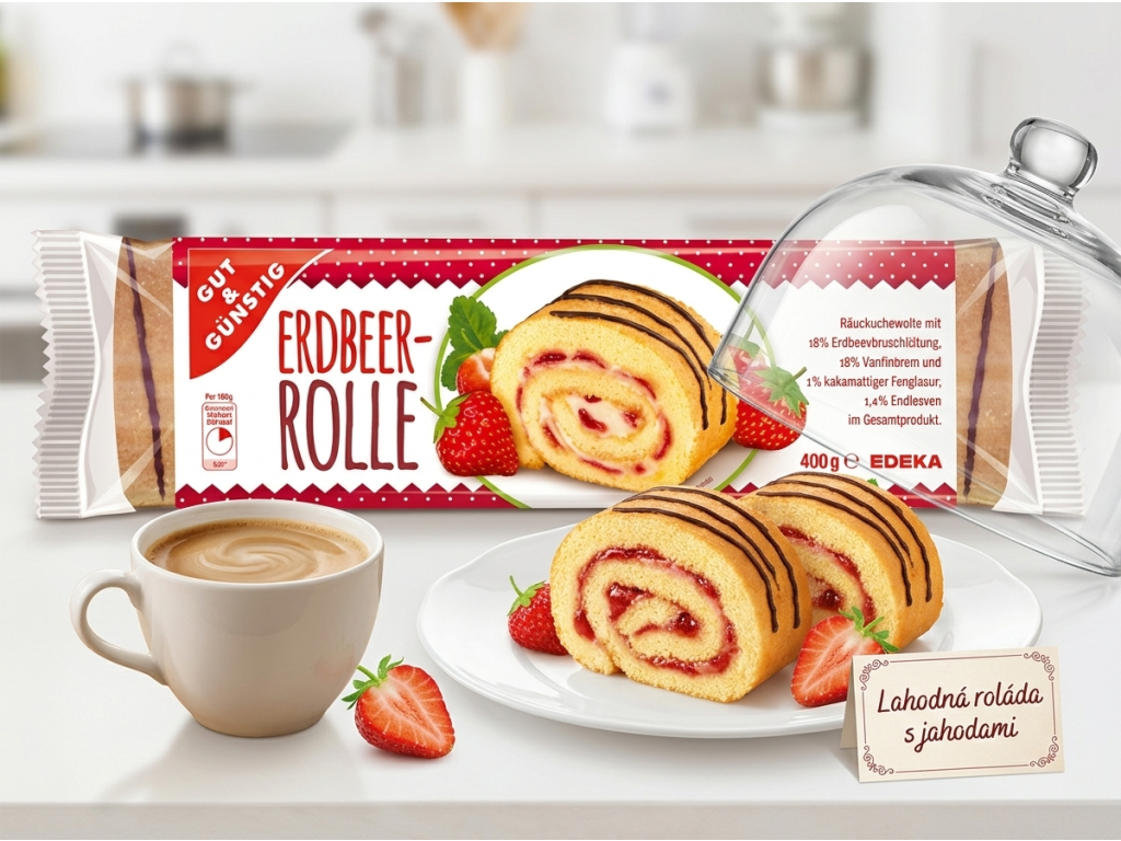Servírování G&G jahodové rolády