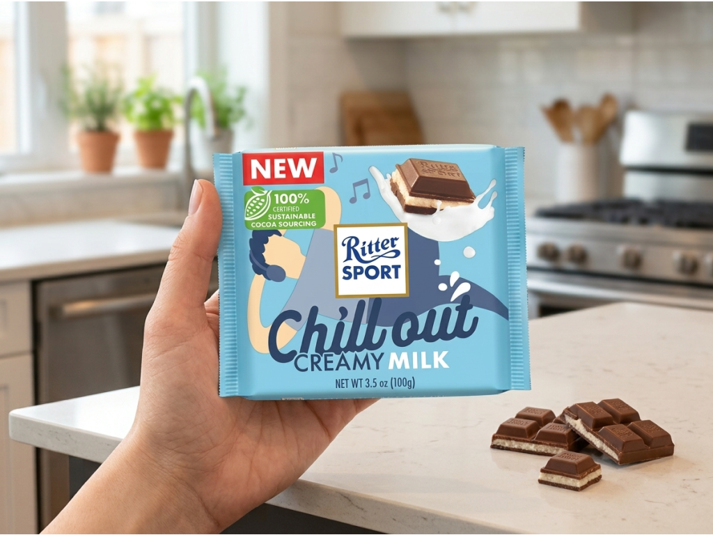 Ritter Sport Chill Out Creamy Milk tabulka v ruce