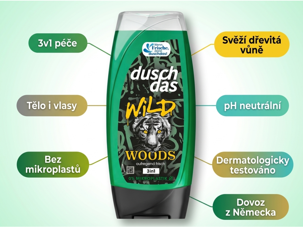 Duschdas Wild Woods - výhody sprchového gelu 3v1