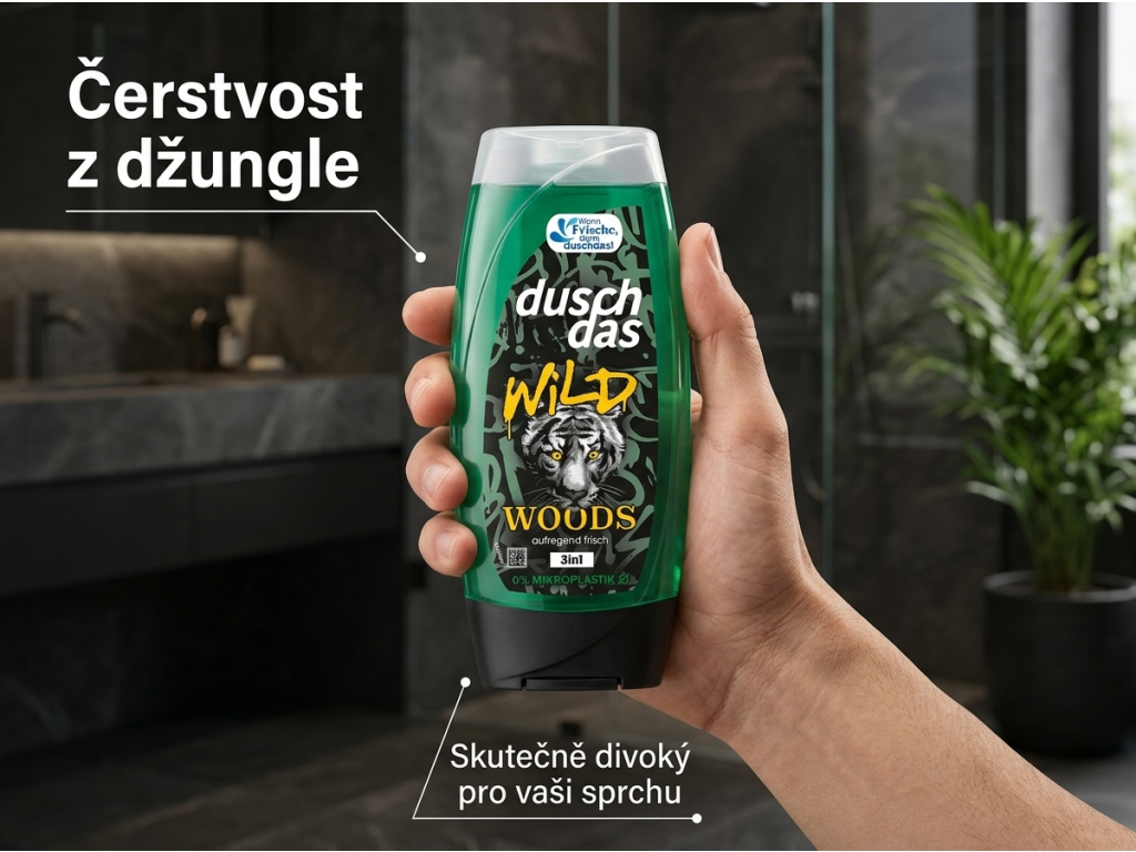 Duschdas Wild Woods - láhev v ruce