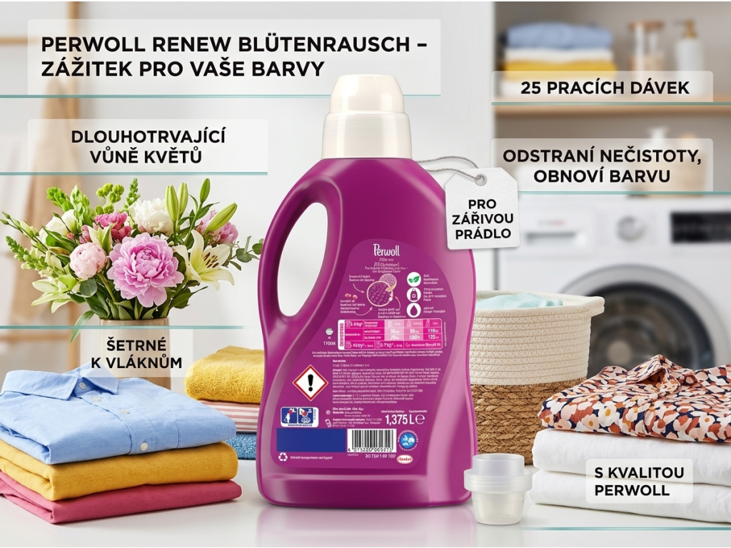 Perwoll 3v1 Renew & Květiny pro barevné, bílé i jemné textilie