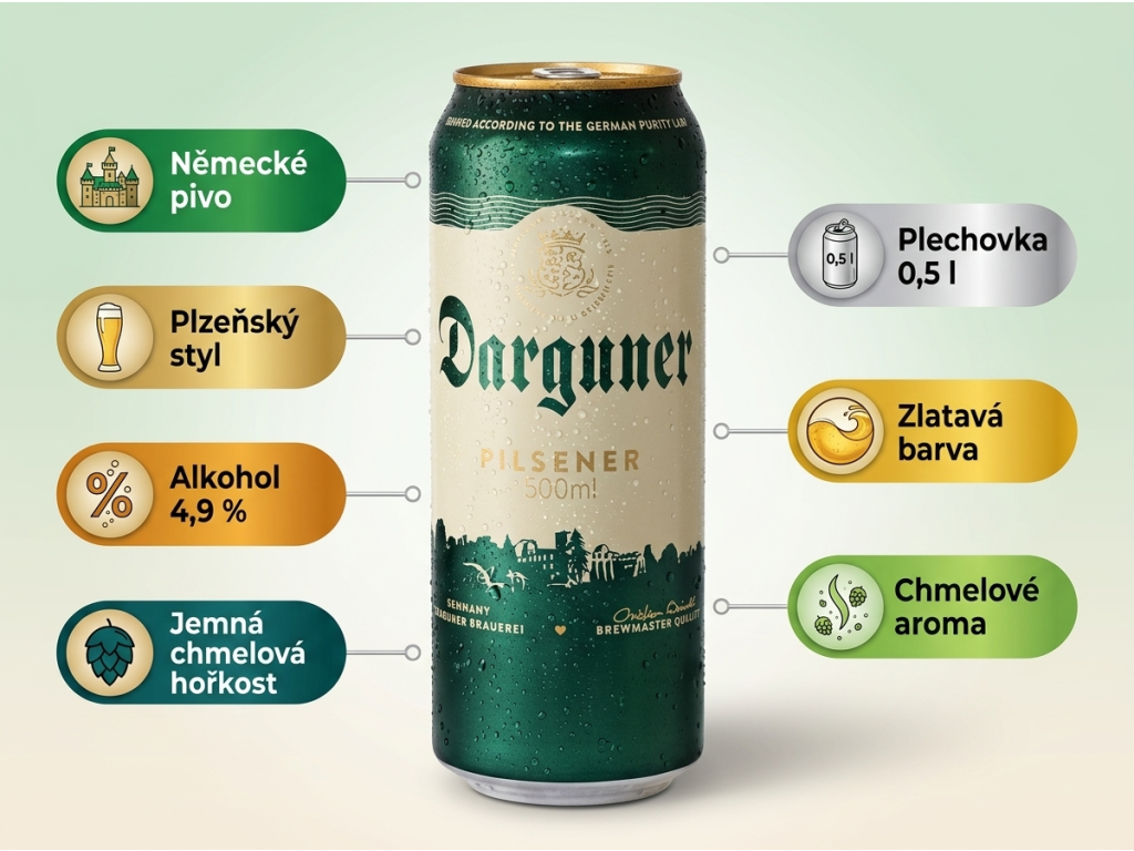 Darguner Pilsner světlé pivo - infografika benefitů