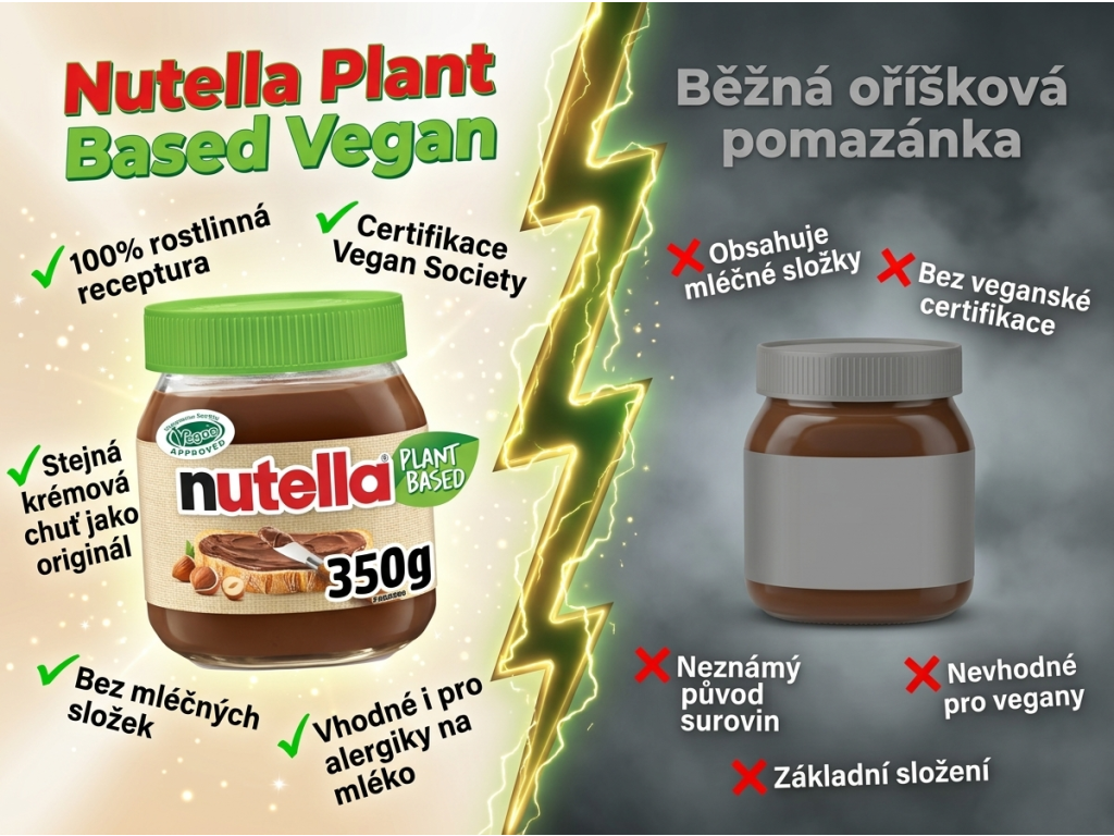 Nutella Plant Based Vegan 350 g srovnání s běžnou pomazánkou