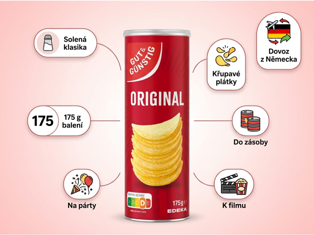 G&G Stapelchips Original solené 175 g - infografika