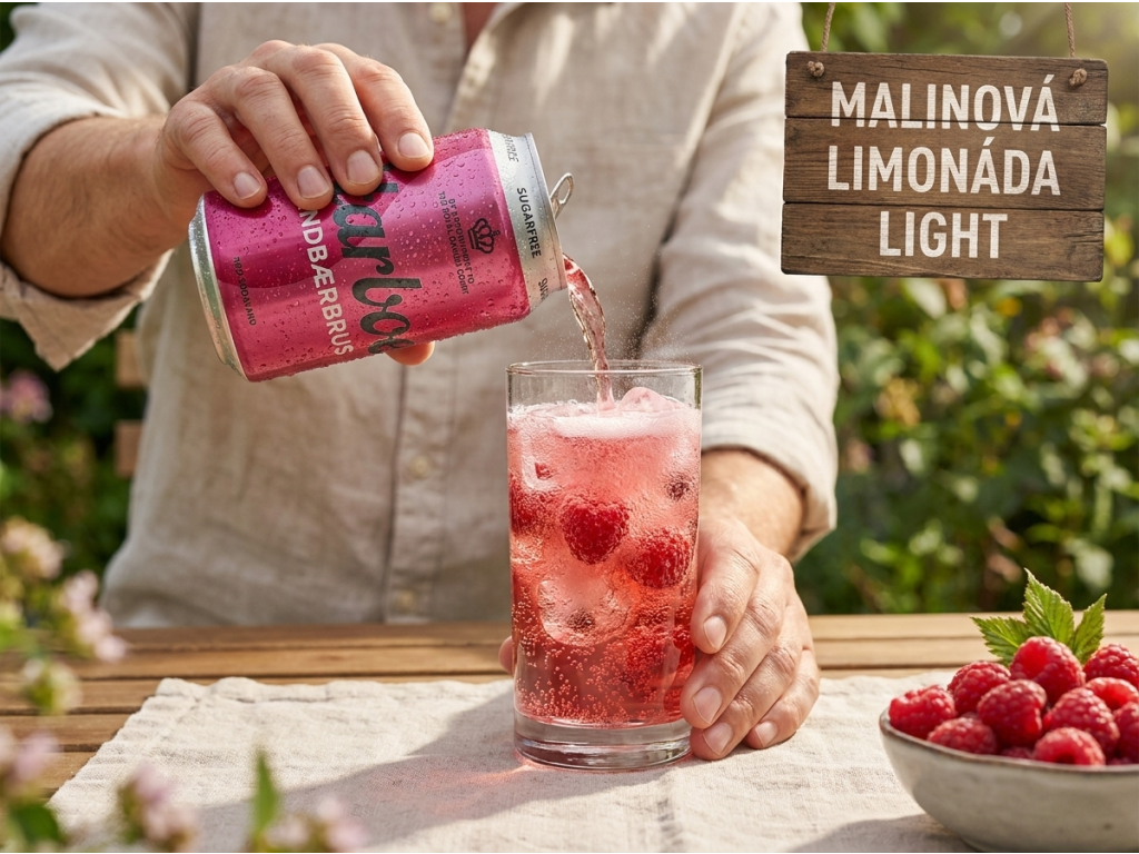 Servírování Harboe malinové limonády