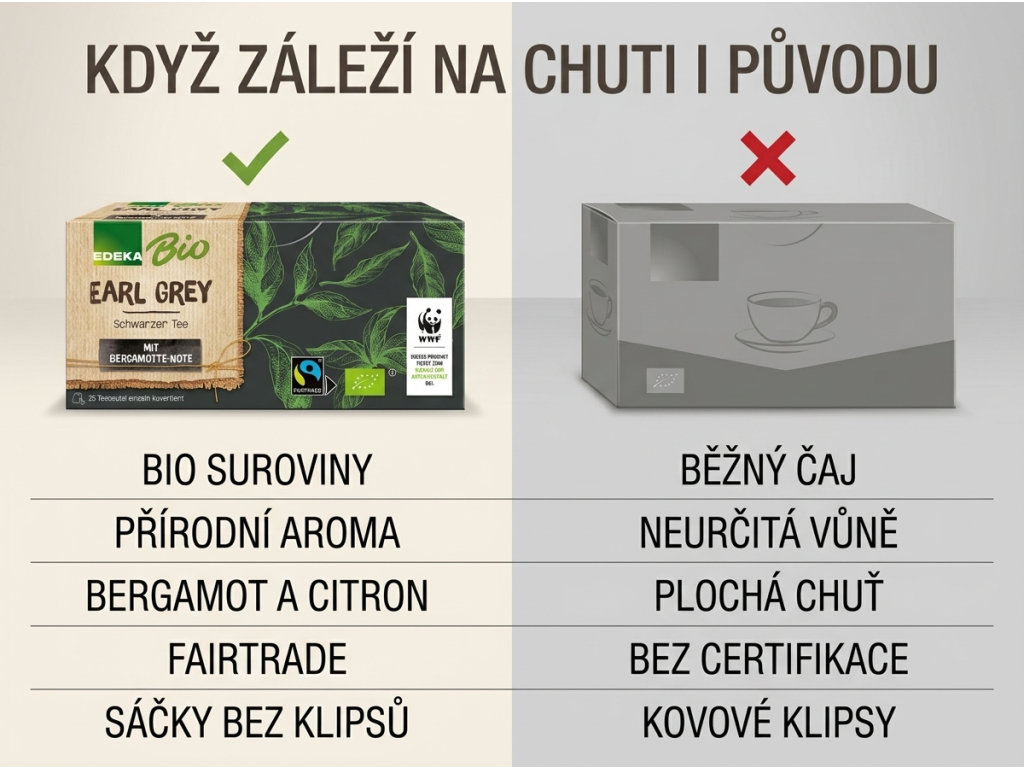 Srovnání Edeka Bio Earl Grey s běžným čajem