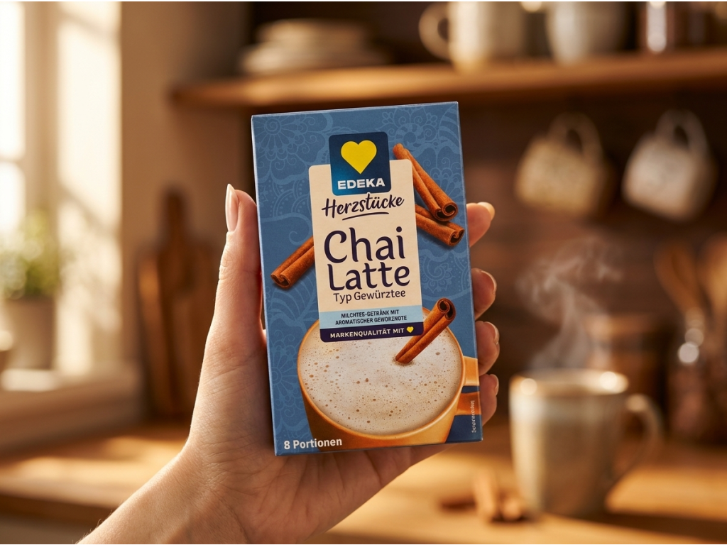Balení Edeka Chai Latte 8 ks v ruce