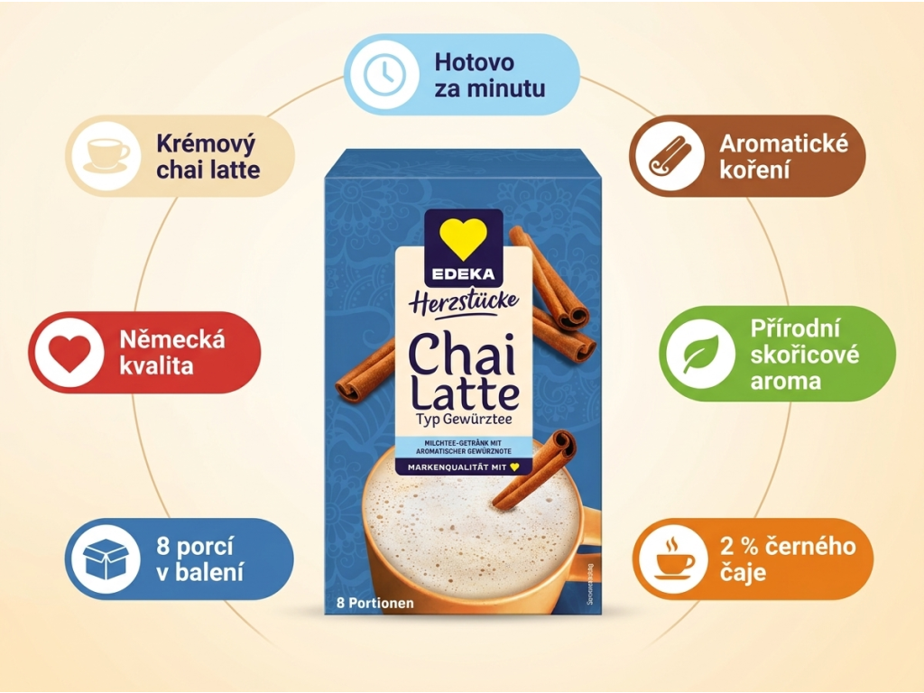 Edeka Chai Latte - hlavní výhody instantního kořeněného čaje