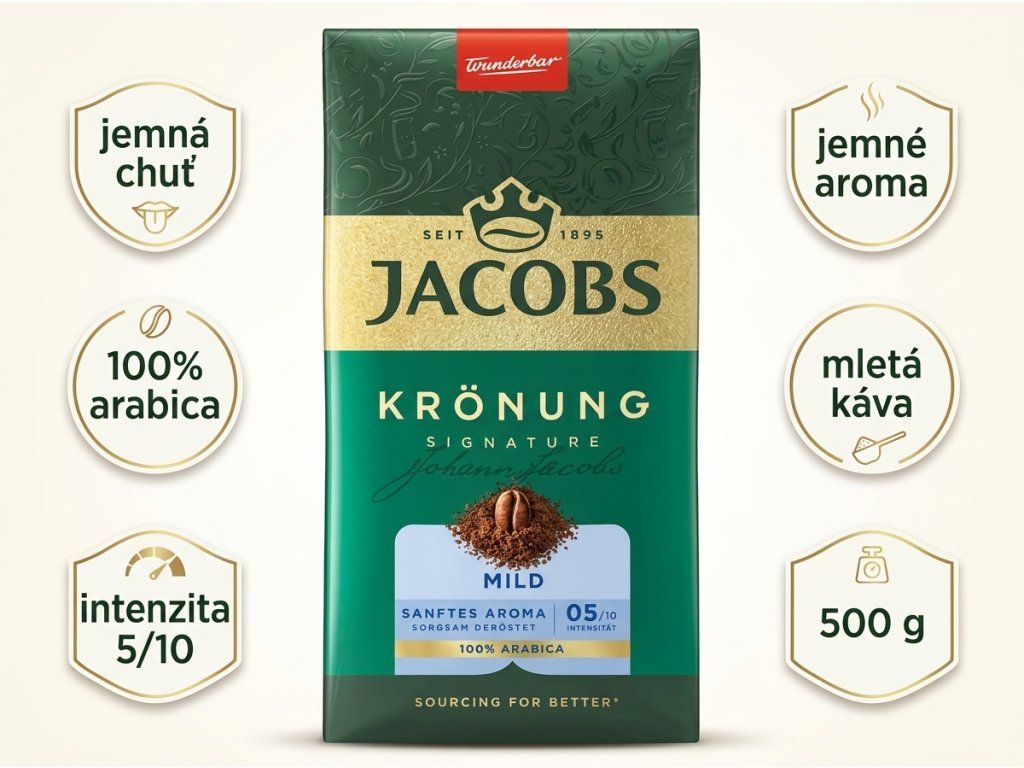 Jacobs Krönung Mild mletá káva 500 g - hlavní benefity