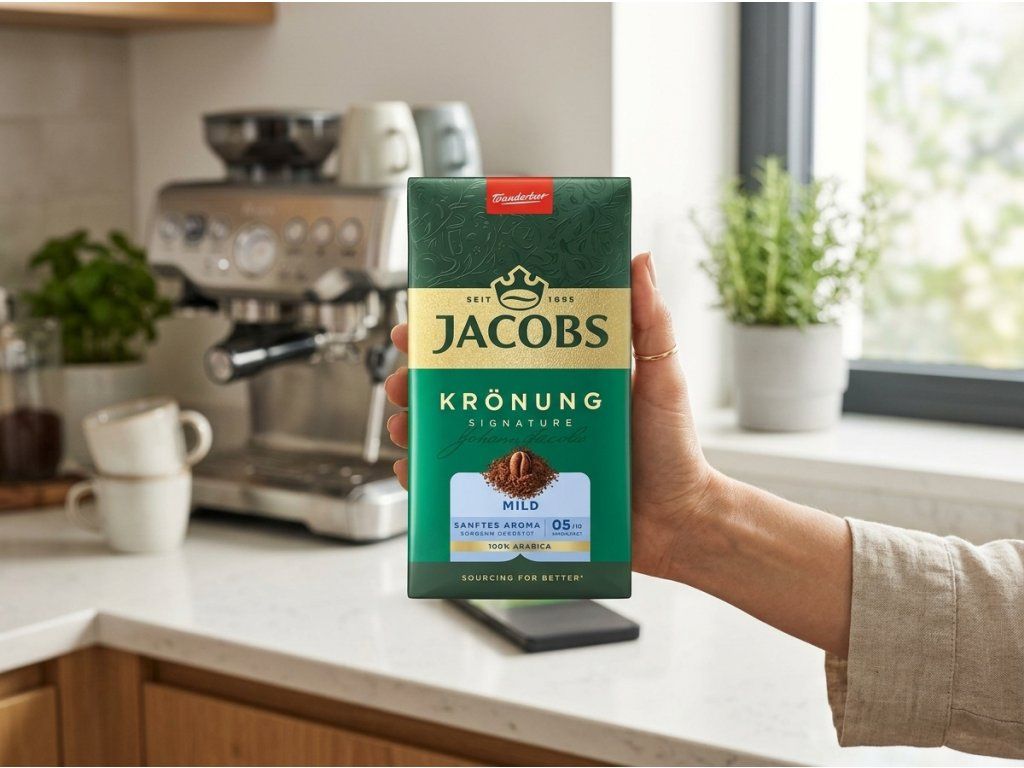 Balení Jacobs Krönung Mild držené v ruce