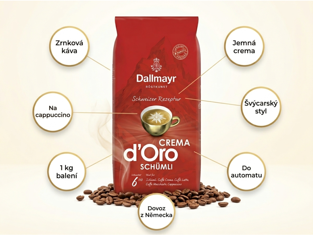 Dallmayr Crema d´Oro Schümli zrnková káva 1 kg - benefity zrnkové kávy
