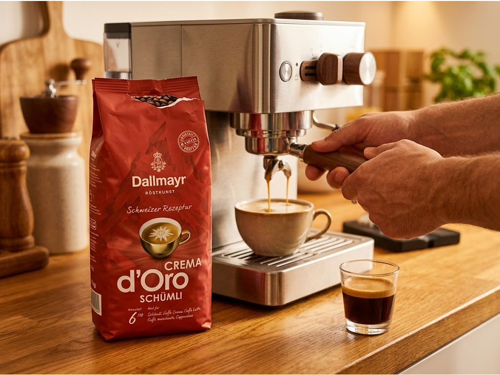 Dallmayr Crema d´Oro Schümli zrnková káva 1 kg - příprava kávy v kávovaru