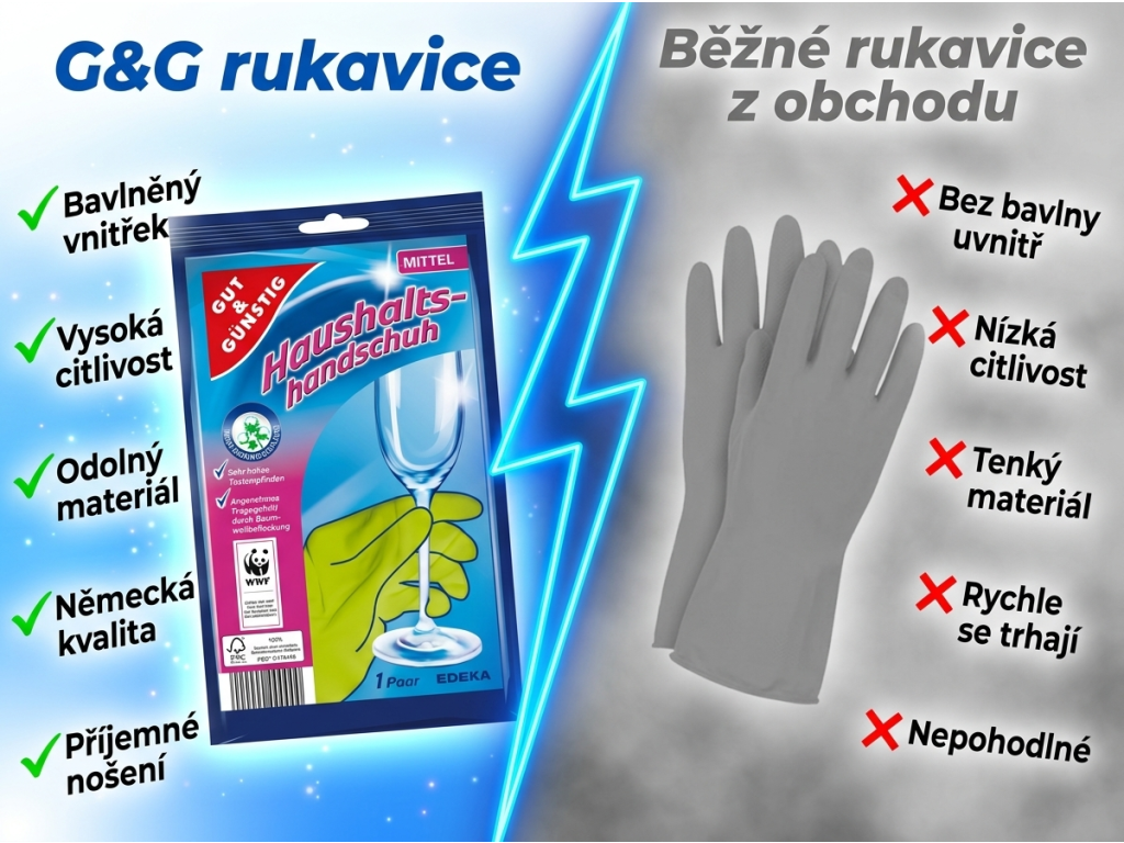 Srovnání G&G gumových rukavic s běžnými rukavicemi