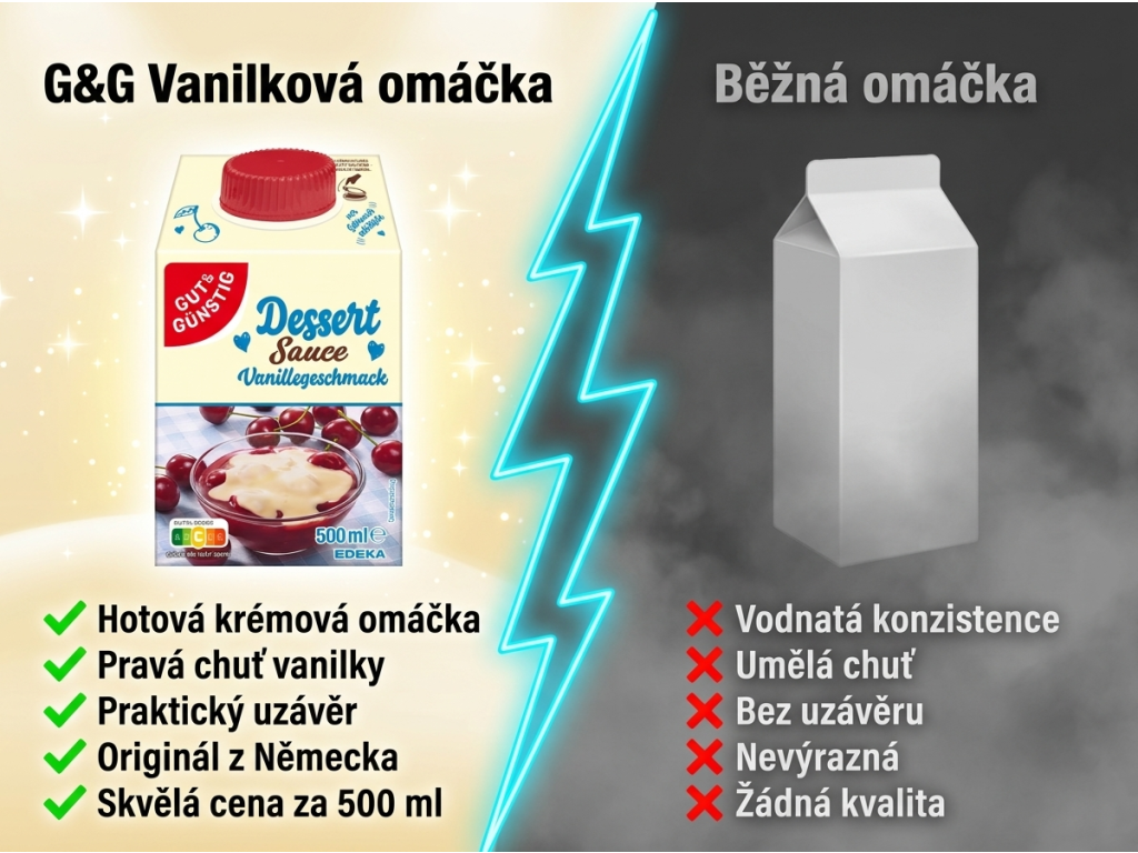 Srovnání G&G vanilkové omáčky s běžnou polevou
