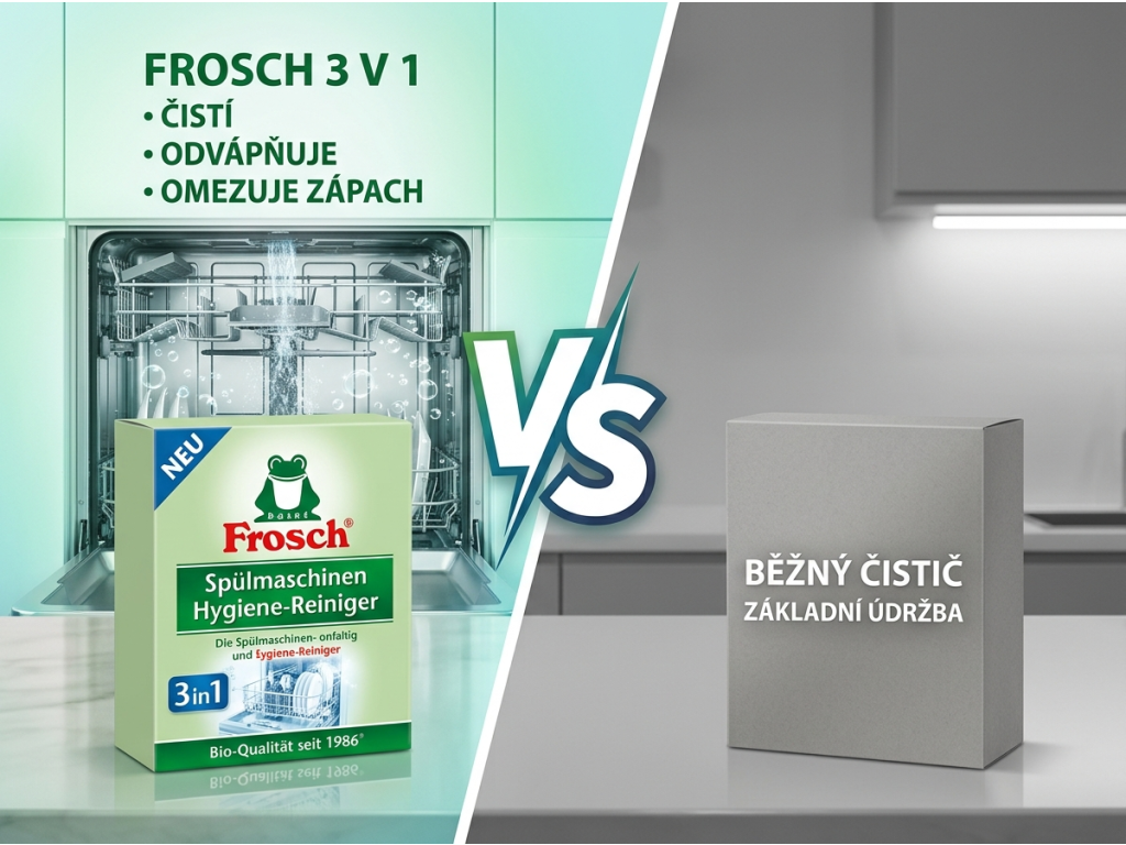 Srovnání Frosch čističe myčky 3v1 s běžnou údržbou