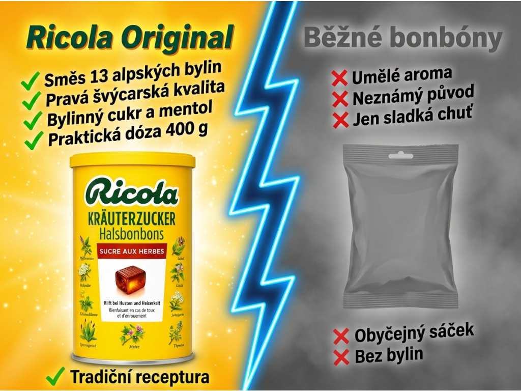 Ricola bylinné bonbóny Original - srovnání s běžnými bonbóny