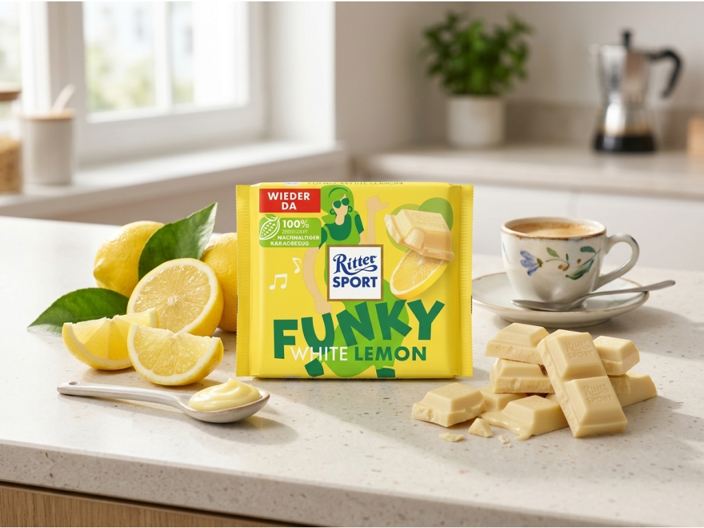 Ritter Sport Funky White Lemon s citronem a bílou čokoládou