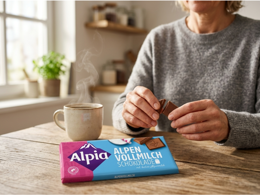 Alpia alpská mléčná čokoláda 100 g - moment s kávou