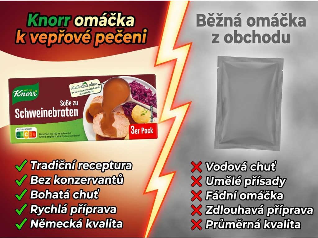 Srovnání Knorr omáčky k vepřové pečeni s běžnou omáčkou