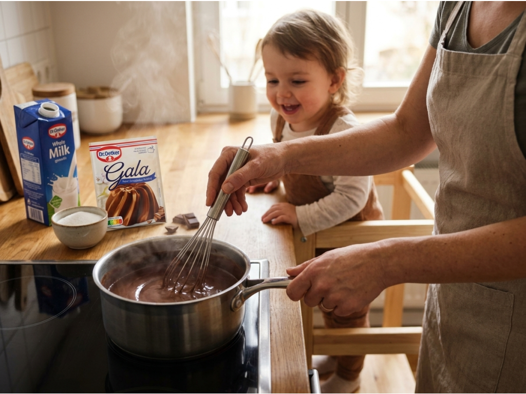 Příprava Dr. Oetker Gala čokoládového pudingu s dětmi