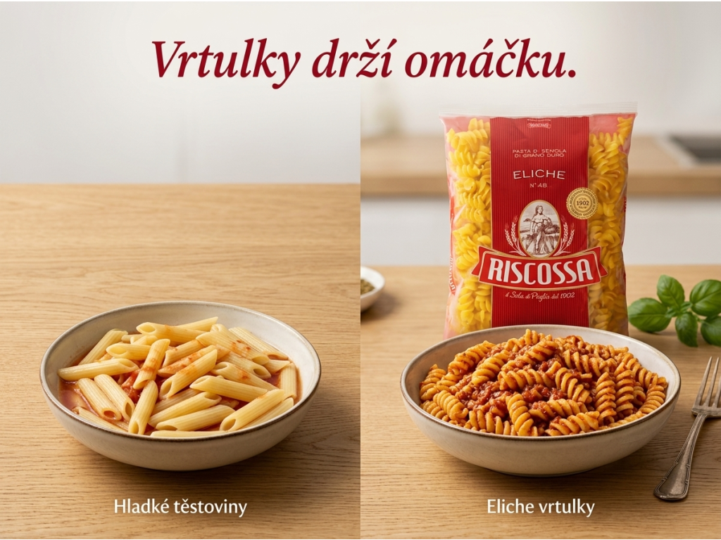 Srovnání vrtulek Riscossa Eliche s hladkými těstovinami