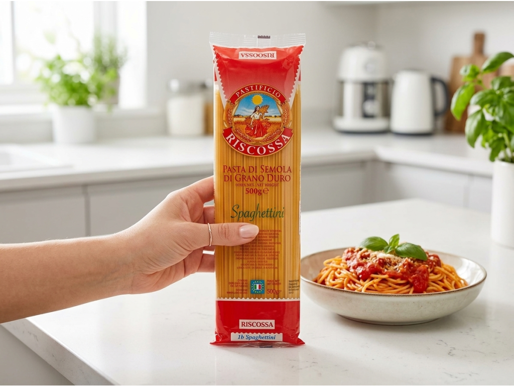 Balení Riscossa Spaghettini 500 g v ruce