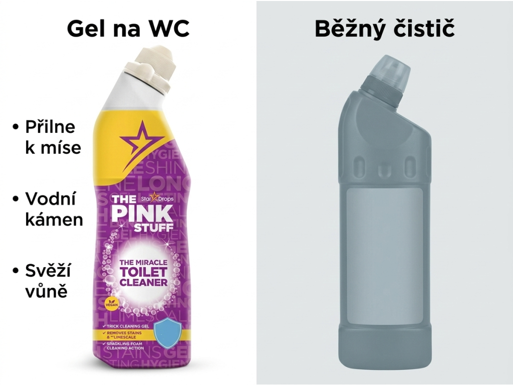 Srovnání The Pink Stuff WC gelu s běžným čističem