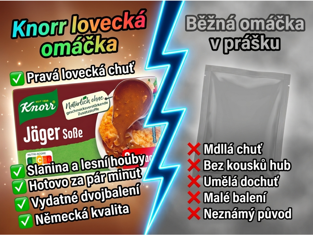 Srovnání Knorr lovecká omáčka vs běžná omáčka