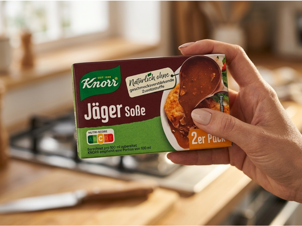 Balení Knorr lovecká omáčka v ruce