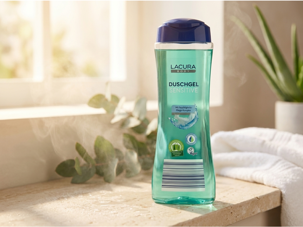Lacura sprchový gel Sensitiv 400 ml v přírodním prostředí koupelny