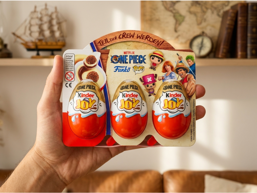 Kinder Joy One Piece Funko Pop držené v ruce