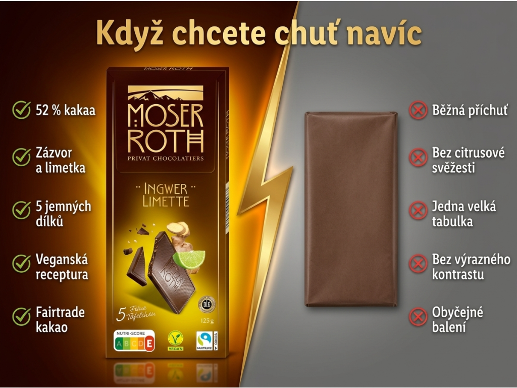 Srovnání Moser Roth hořké čokolády s běžnou čokoládou