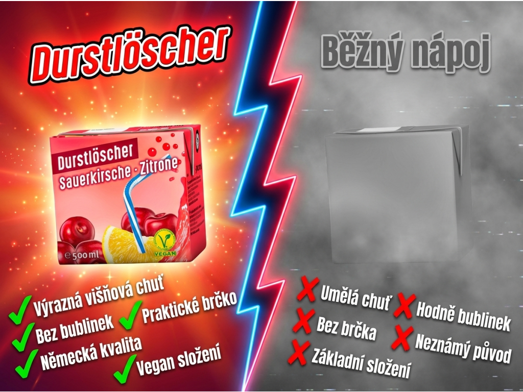 Srovnání Durstlöscher višeň a citron 500 ml s běžnou limonádou