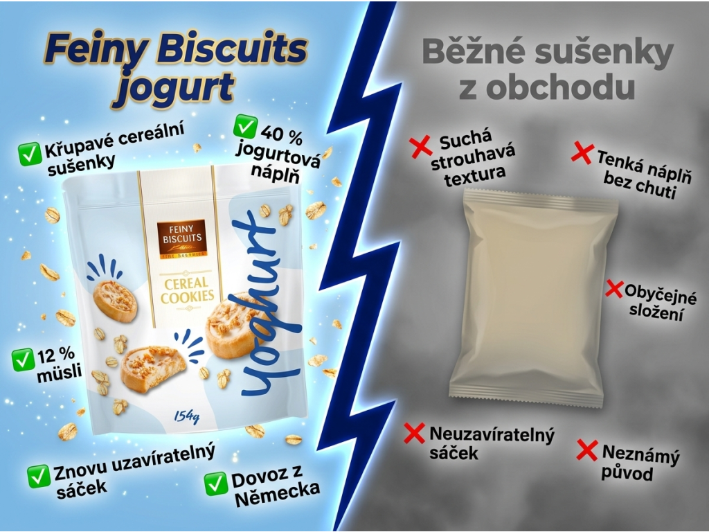 Feiny Biscuits cereální sušenky s jogurtem 154 g - srovnání s běžnými sušenkami