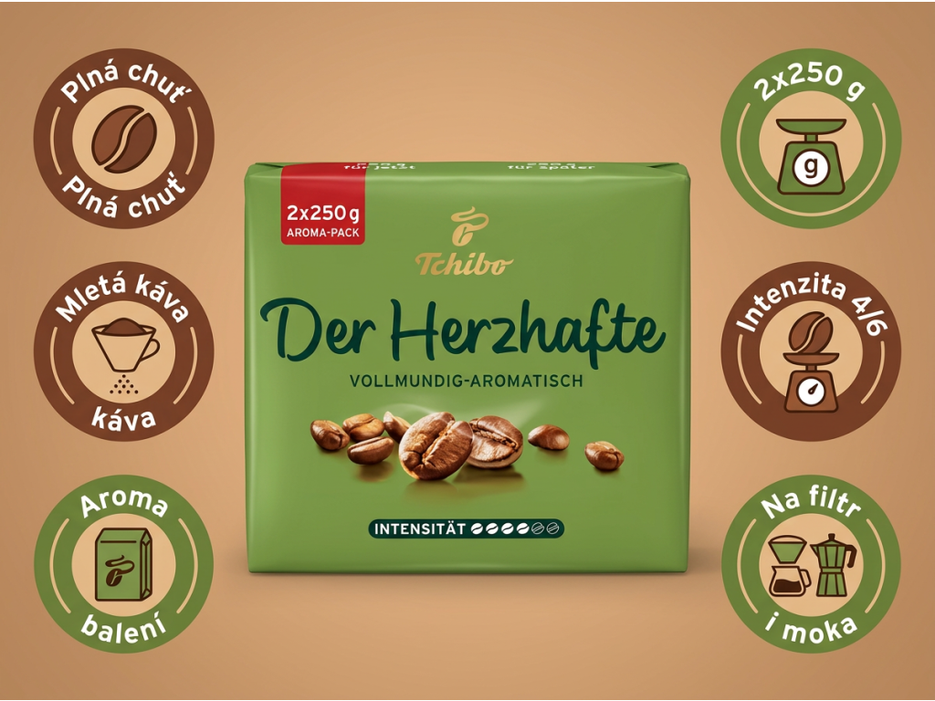 Tchibo Der Herzhafte mletá káva - přehled výhod