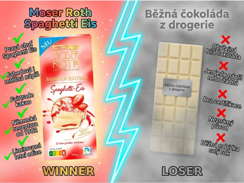Moser Roth Sommer Edition Spaghetti Eis cokolada - srovnani s bezenou cokoladou