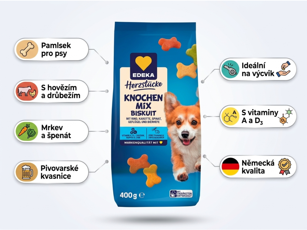 Edeka Herzstücke Knochen Mix Biskuit 400 g - přehled výhod