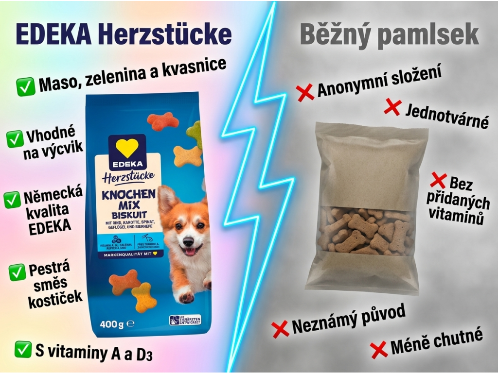 Edeka psí kostičky 400 g - srovnání kvality pamlsků pro psy